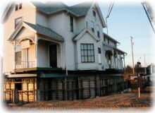 Closeup of the Edison House being positioned
